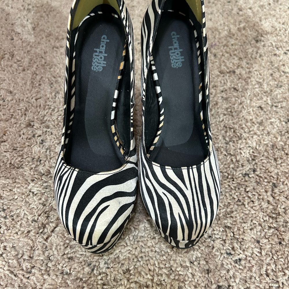 Y2K Charlotte Russe Zebra-Print Platform Heels - Black & White Sz 7
